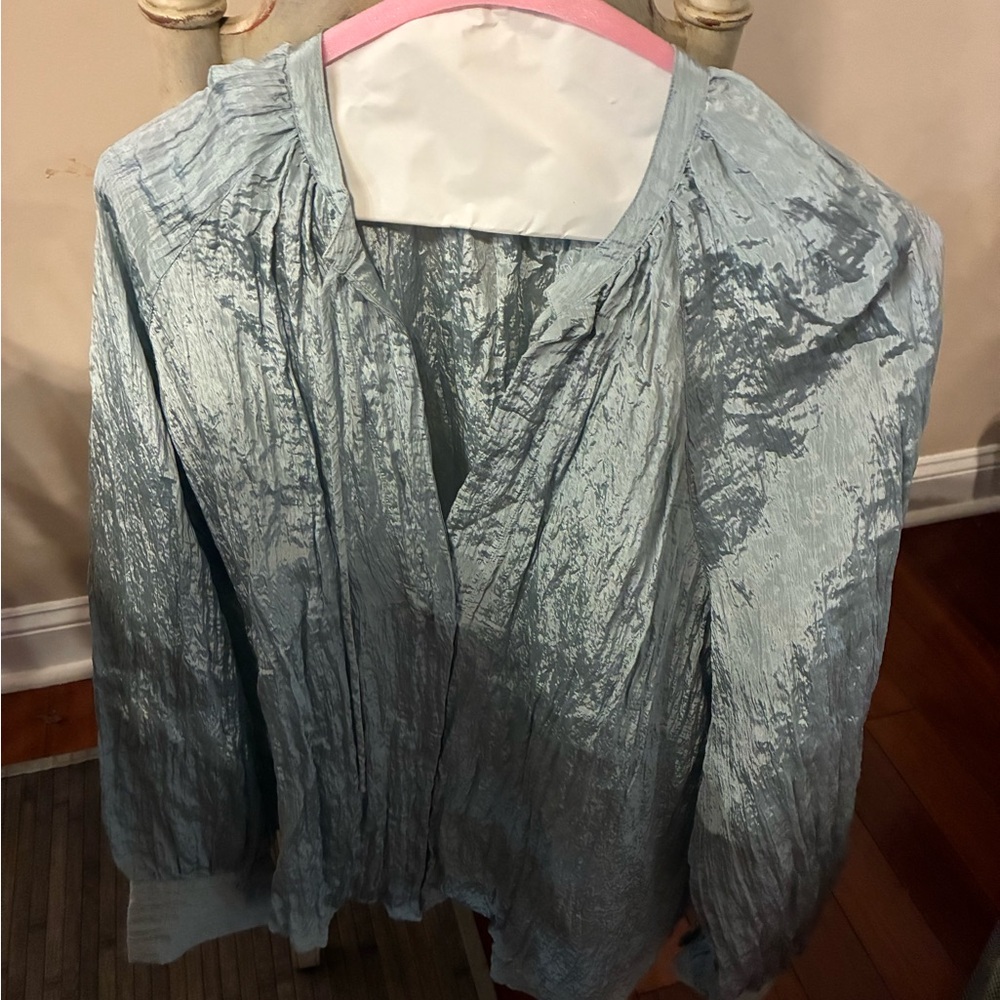 Vince Metallic Blue Blouse